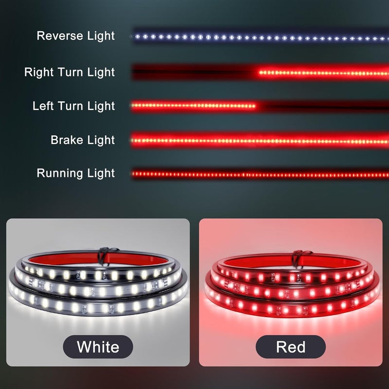 Ligrel 60" Truck Tailgate Light Bar - LED Brake Light Strip with Red Running/Turn Signal & White Reverse Lights, 108 LEDs Waterproof Strip for Pickup - Image 3